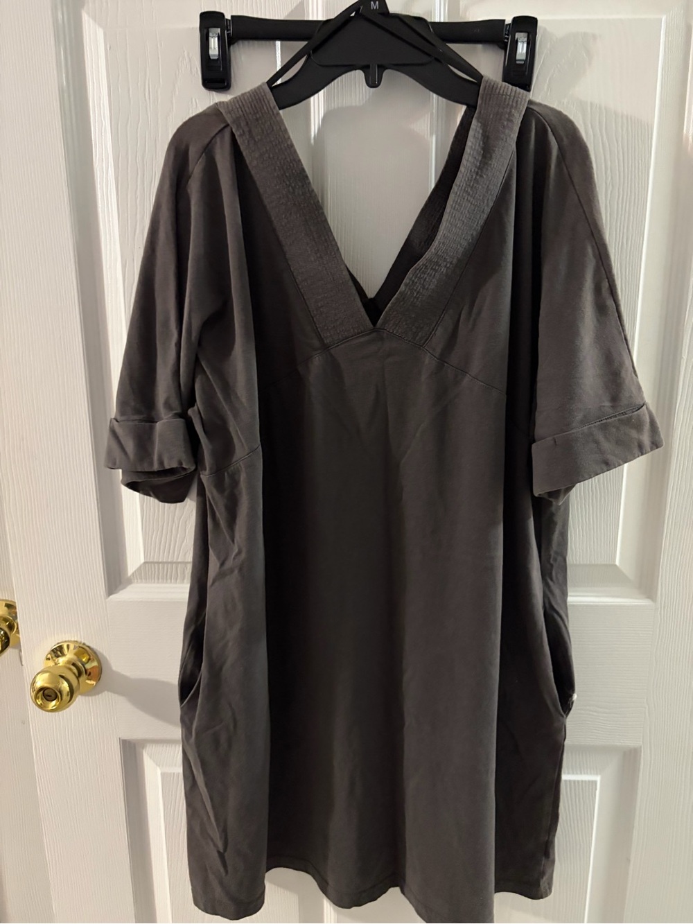 Relaxed V-Neck Midi Dress in Charcoal Gray